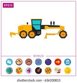 Yellow construction road grader icon
