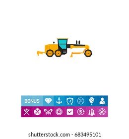 Yellow construction road grader icon