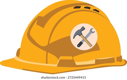 Yellow Construction Safety Hard Hat with Hammer and Wrench