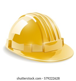 Yellow construction safety helmet isolated on white background. Vector illustration.