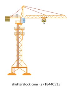Yellow construction tower crane on white background