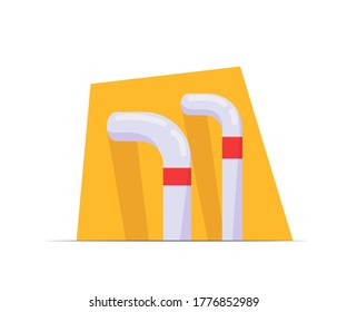 Yellow construction with two white pipes, part of a factory. Ready for game design, web, mobile app design. Vector cartoon flat illustration isolated on white backdrop.