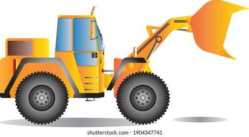 Cargador del cubo de rueda de construcción amarillo bien detallado fondo blanco aislado 