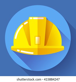 Yellow construction worker helmet icon. Flat design style