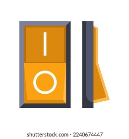 Yellow control switch or button vector illustration. Element of mechanical equipment, switch or button isolated on white background. Machinery, technology, industry concept