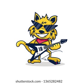 yellow cool cat playing guitar