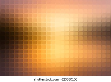 Yellow coral pink black vector abstract rounded corners square tiles mosaic over blurred background