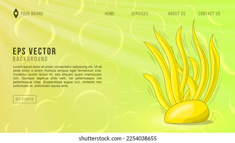 Yellow coral reef web background. diving club banner. Vector illustration
