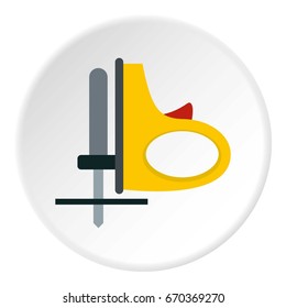 Yellow cordless reciprocating saw icon in flat circle isolated vector illustration for web