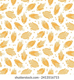 Yellow Corn Cobs Seamless Pattern. Maize Background. Vegetables Vector illustration