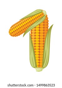 Yellow corn number 1 style food cartoon design flat vector illustration isolated on white background