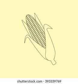Yellow corn on the cobs and leaves isolated on yellow background. Vegetable. Vector illustration.