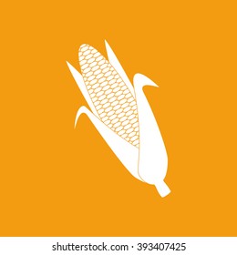 Yellow corn on the cobs and leaves isolated on orange background. Vegetable. Vector illustration.