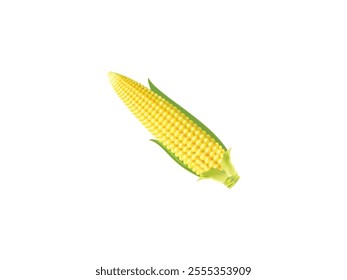 Yellow corn on the cobs. Male inflorescence and leaves on white background Vector. Yellow corn on the cobs with male inflorescence and leaves on white background vector illustration.