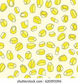 Yellow corn seed seamless pattern on white background. Stock vector illustration of food product.