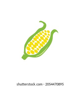 yellow corn vector design logo with leaf