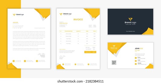 Yellow Corporate Stationery design set with letterhead, invoice and business card vector