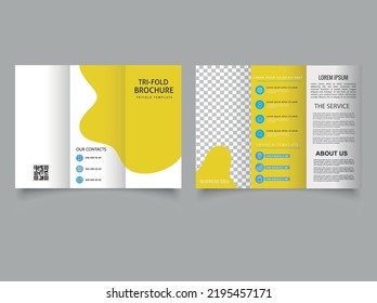 Yellow corporate trifold brochure with abstract shapes. Construction Tri-Fold Brochure Template.