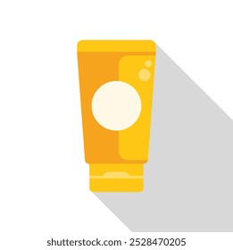 Yellow cosmetic tube with blank round label is casting a shadow on a light gray background