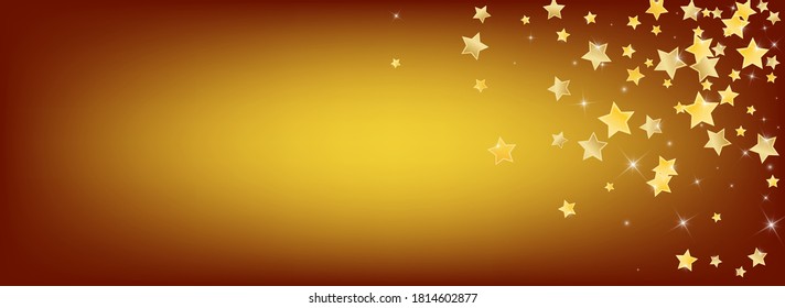 Yellow Cosmos Stars Vector Brown Background. Light Space Template. Dust Texture. Gold Celebration Glow Banner.