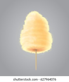 Yellow cotton candy. Realistic sugar cloud. Vector isolated Icon