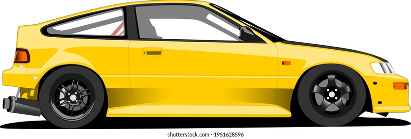 Ilustración vectorial de la vista lateral del coche de la pareja amarilla