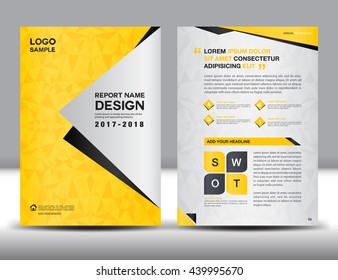 Yellow Cover Annual report brochure flyer template creative design, booklet, advertising, book, magazine ads, poster, presentation, infographics, polygon background 