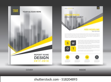 Yellow Cover Annual Report Brochure Flyer Template Creative Design, Front And Inside Page Layout, Infographics Vector, Book