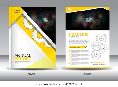 Yellow cover design, Annual report template, business brochure flyer, infographics elements, poster, leaflet, newsletter, booklet, magazine ads, vector, presentation, polygon background