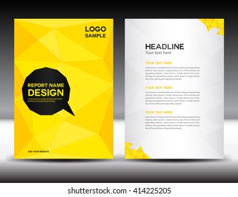 Yellow cover design, Annual report template, business brochure flyer, infographics elements, poster, leaflet, newsletter, booklet, magazine ads, vector, presentation, polygon background