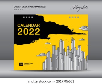 Diseño de portada amarilla para la plantilla de calendario de escritorio 2022, portada horizontal de libro, portada de informe anual, impresión, publicidad, plantilla de volante, anuncios, folleto, boletín, fondos de pinceles amarillos