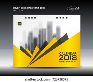 Yellow Cover Desk Calendar 2018 Design, flyer template, ads, booklet, catalog, newsletter