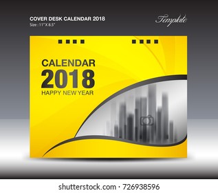 Yellow Cover Desk Calendar 2018 Design, flyer template, ads, booklet, catalog, newsletter