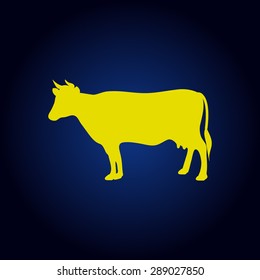 Yellow Cow - vector silhouette on a blue background