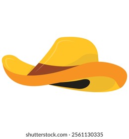 Yellow cowboy hat with a wide brim and a classic curved shape, symbolizing the Wild West, adventure, and rustic style.