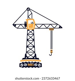 Yellow Crane as Construction Equipment and Heavy Machine for Industrial Work Vector Illustration