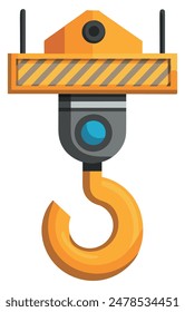 Yellow crane hook with striped bar. Vector illustration