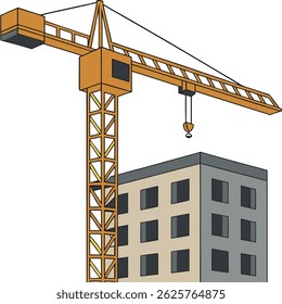 a yellow crane stands near a building, showcasing construction and urban development
