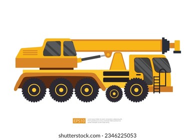 yellow crane truck illustration on white background. Isolated construction vehicle car. heavy equipment commercial transportation vehicle flat vector