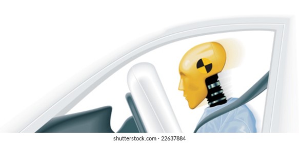 Yellow crash test dummy in car