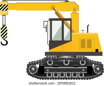 Yellow crawler crane. Industrial machinery. Construction machinery. Vector illustration.
