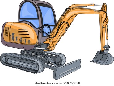 yellow crawler mini excavator isolated on white background