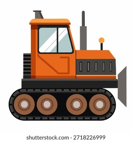 Vista lateral del tractor de orugas amarillo. Vehículo agrícola y de construcción de orugas. Icono de Vector plano aislado sobre fondo blanco