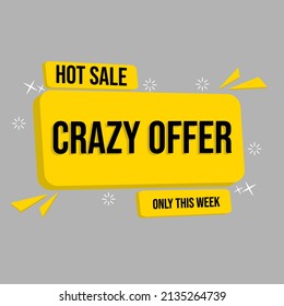 yellow crazy offer sticker for banner