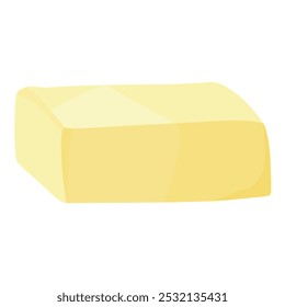 Yellow creamy piece of butter isolated on white background. Fresh dairy milk product: butter, margarine or spread. Butter briquette organic farm. Vector illustration