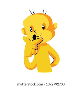 Yellow creature holding hand on the face vector illustration on a white background
