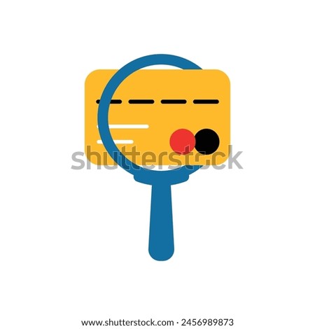 yellow credit card checking with magnifying glass. concept of banking risk detection or check falsification. flat cartoon trend modern finance logotype graphic design isolated on white background