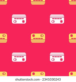Yellow Credit card icon isolated seamless pattern on red background. Online payment. Cash withdrawal. Financial operations. Shopping sign.  Vector Illustration