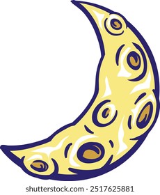 Yellow Crescent moon Hand drawn vector illustration. Cartoon half moon
