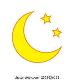 Luna creciente amarilla con el icono de las estrellas en el fondo blanco. Icono de la noche. Icono de luna creciente.